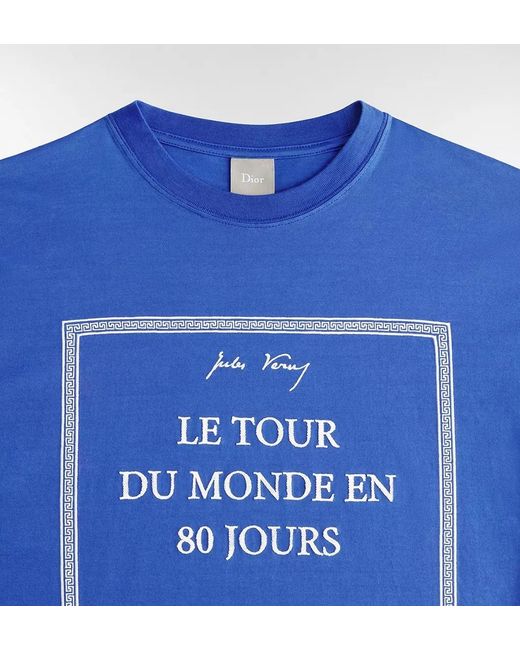 Dior Blue T-Shirt With Book Cover Embroidery, Relaxed Fit for men