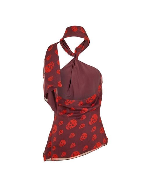 McQueen Red Alex Skull Scarf Woven Cami Vest