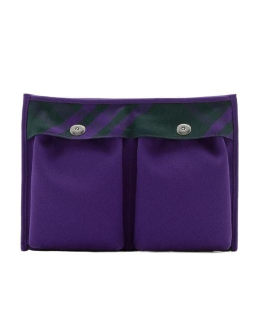 Burberry Purple Check-Pattern Zipped Clutch Bag for men