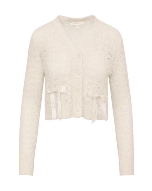 LoveShackFancy White Lilly Cropped Knit Cardigan