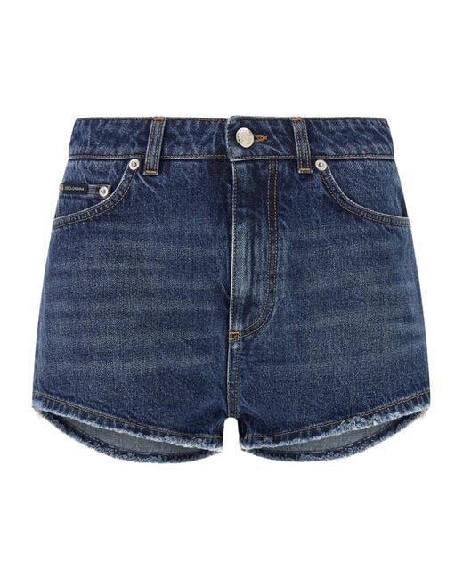Dolce & Gabbana Blue Logo Plate Denim Shorts