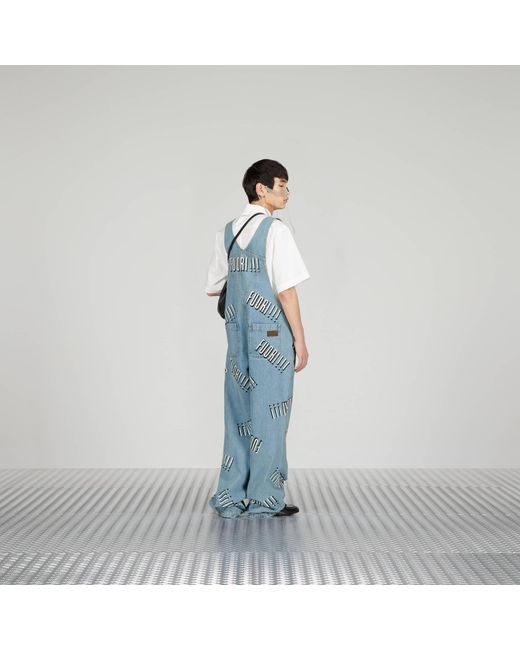 Gucci Blue Graphic Printed Denim Dungaree for men