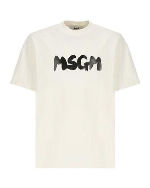 MSGM White Logo-Printed Crewneck T-Shirt for men