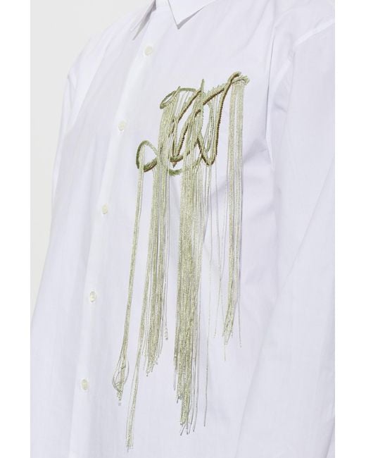 Dries Van Noten White Embroidered Cotton Shirt for men