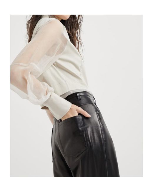 Brunello Cucinelli Black High-Waisted Leather Trousers