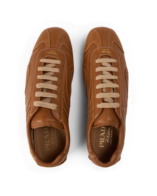 Prada Brown Leather Low-Top Trainers for men