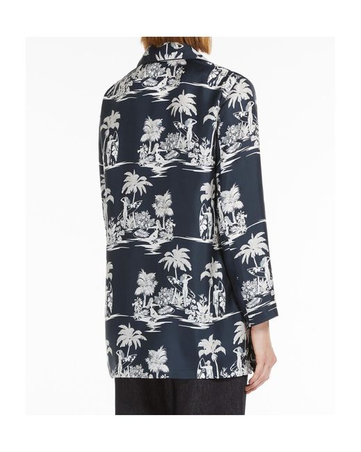 Max Mara Blue Printed Silk Pyjama Shirt
