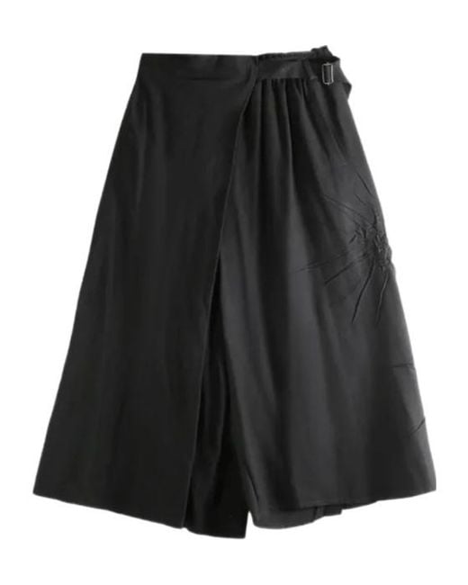 Yohji Yamamoto Black Wrap-Design Sunburst-Pleat Skirt