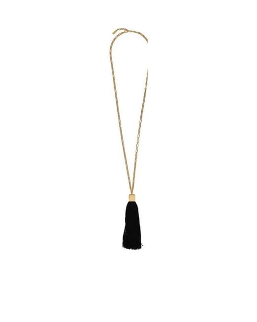Saint Laurent White Tassel-Trim Chain-Link Necklace