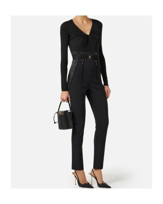Elisabetta Franchi Blue Draping Crepe Jersey Bodysuit