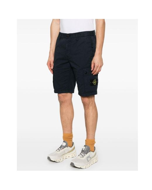 Stone Island Black Compass Patch Cargo Shorts for men