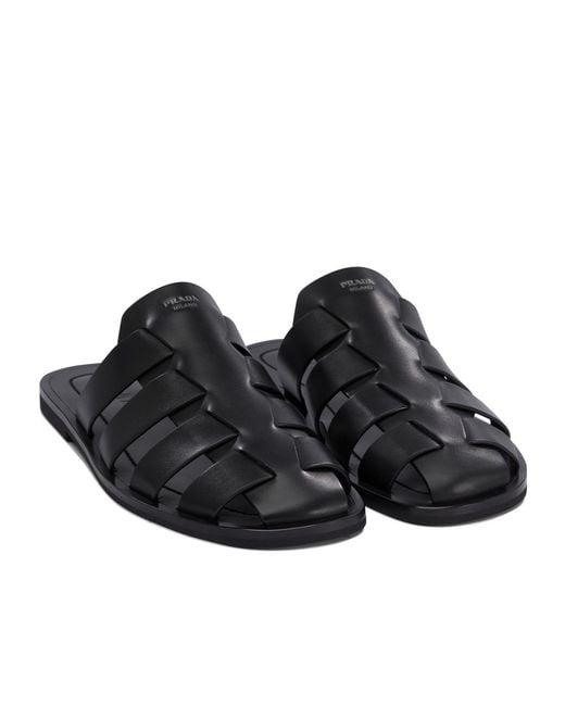 Prada Black Leather Fisherman Mules for men