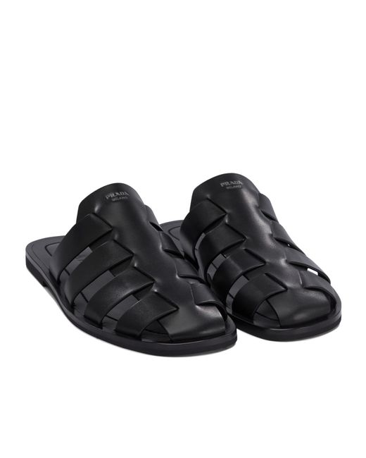 Prada Black Leather Fisherman Mules for men