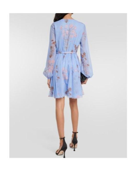 Giambattista Valli Blue Floral Silk Gerogette Minidress