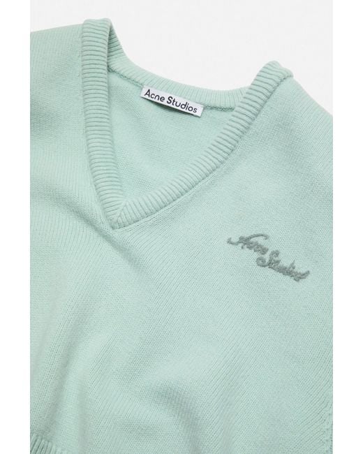 Acne Blue Logo Embroidered V-Neck Knitted Jumper