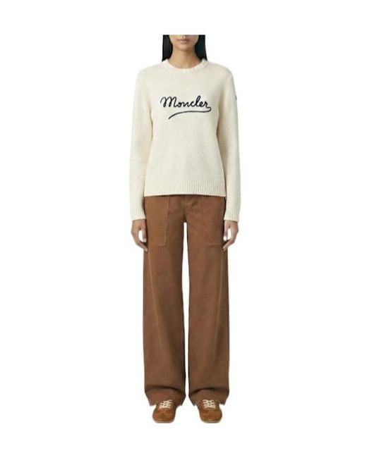 Moncler White Embroidered Logo Cotton Blend Sweater