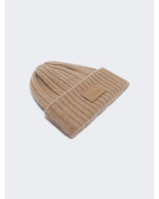 Max Mara Natural Macbeth Logo Patch Beanie