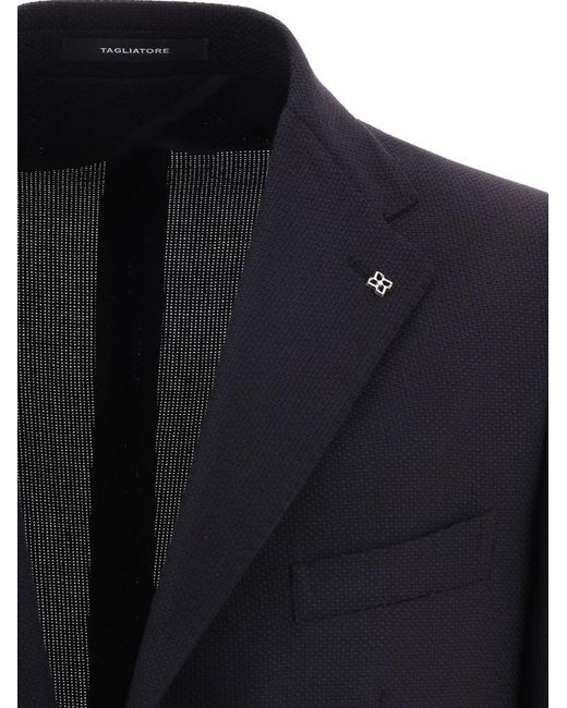 Tagliatore Blue Notched-Lapels Single-Breasted Blazer for men