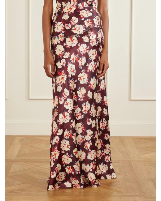 Rabanne Red Floral-Pattern Silk Maxi Skirt