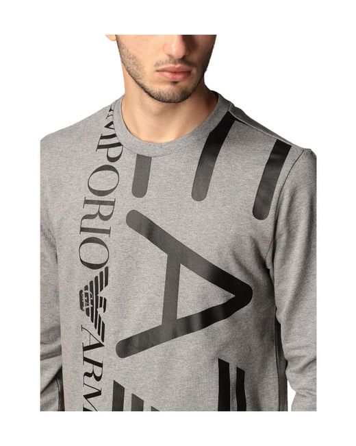 EA7 Gray Logo-Print Round Neck Sweatshirt for men
