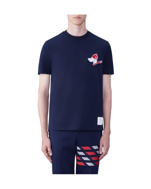 Thom Browne Blue Hector-Patch Crewneck T-Shirt for men