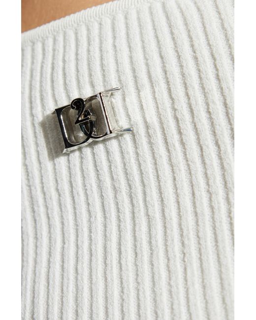 DSquared² White Cut-Out Ribbed-Knit Crewneck Top