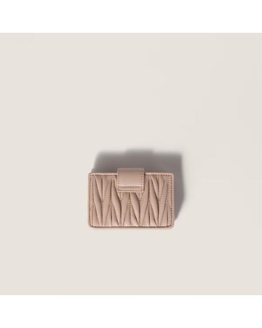 Miu Miu Pink Matelassé Nappa Leather Card Holder