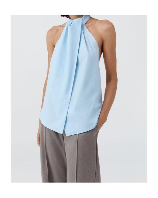 St. Agni Blue Halter Tie-Back Top