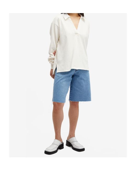 A.P.C. Blue Frayed Detailing Denim Shorts