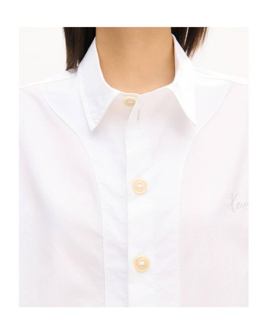 KENZO White Cropped Logo Embroidered Shirt