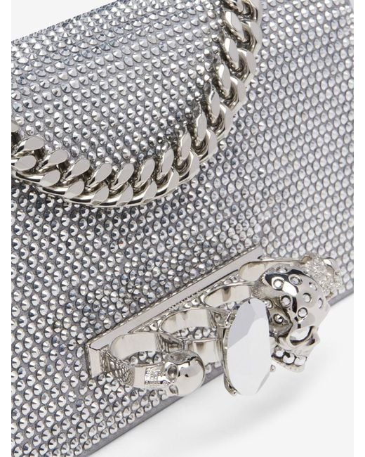 McQueen Gray Jewelled Shoulder Mini