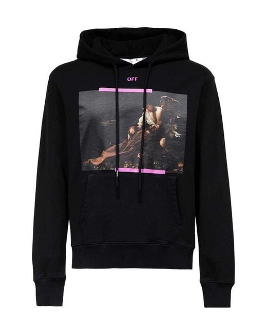 Off-White c/o Virgil Abloh Black Caravaggio Print Cotton Hoodie for men