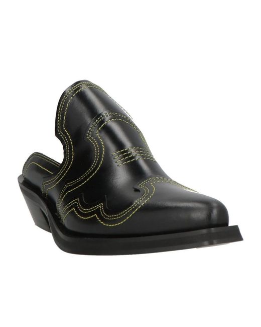 Ganni Black Simple Leather Mules