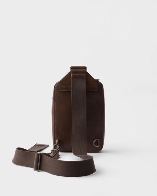 Prada Brown Brique Antiqued Leather Bag for men