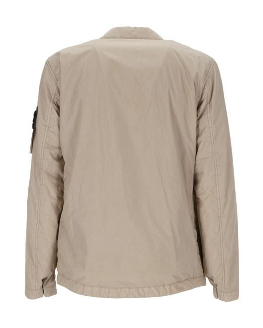 Stone Island Natural Logo Patch Button-Up Overshirt Jacket for men