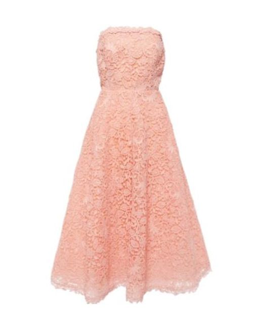 Carolina Herrera Pink Strapless Guipure Lace Midi Dress