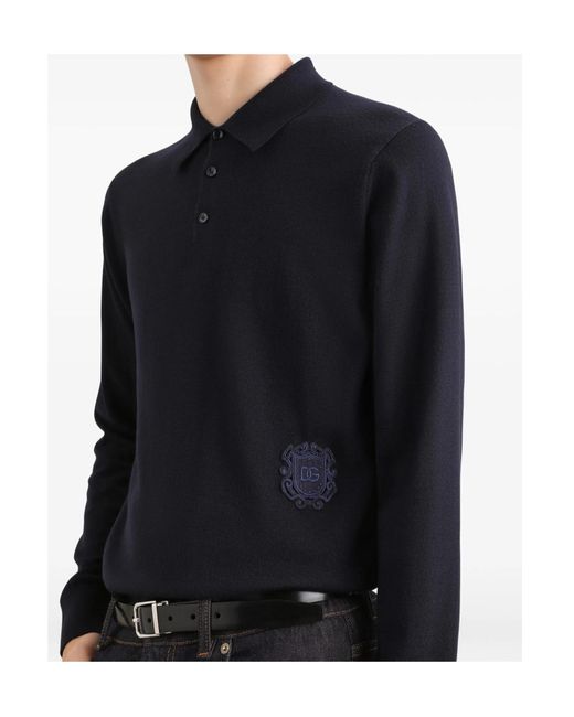Dolce & Gabbana Blue Virgin Wool Polo Shirt for men