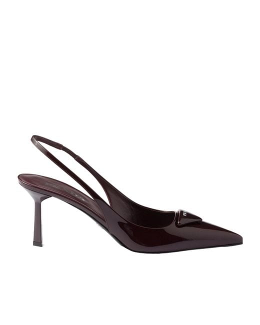 Prada Brown Patent Leather Slingback Pumps