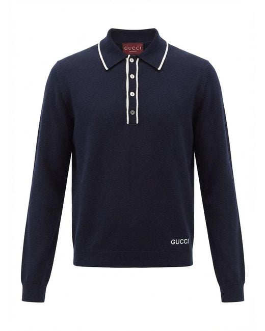 Gucci Blue Fine Knit Polo Shirt for men