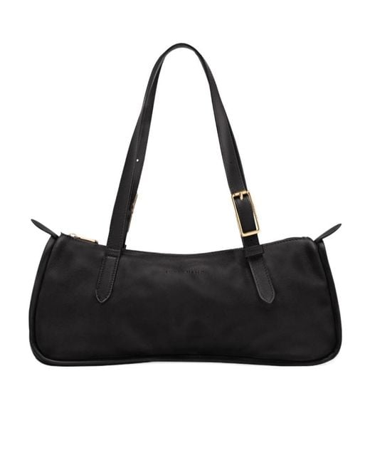 Longchamp Black Looong Logo Debossed Zip-Up Shoulder Bag
