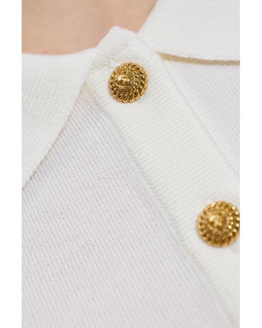 Balmain White Knitted 3-Button Polo Shirt