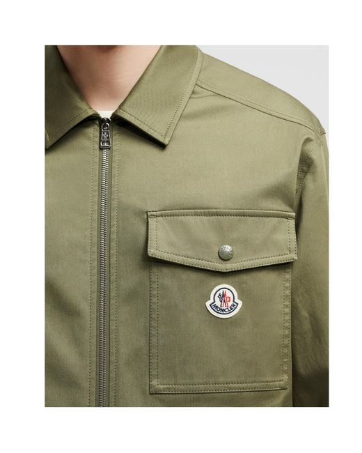 Moncler Green Cotton Gabardine Zip-Up Shirt Jacket for men