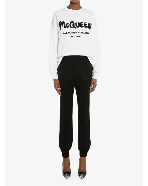 McQueen White Graffiti Print Sweatshirt