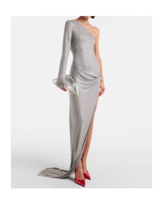 The Attico Gray Crystal-Embellished One-Shoulder Gown