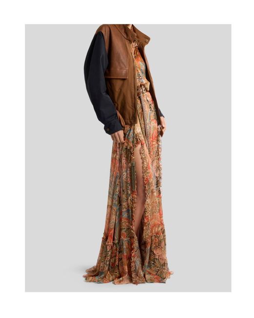 Etro Brown Paisley Ruffled Maxi Skirt