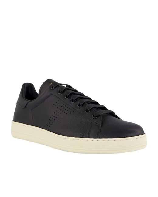 Tom Ford Black Warwick Leather Low-Top Sneakers for men
