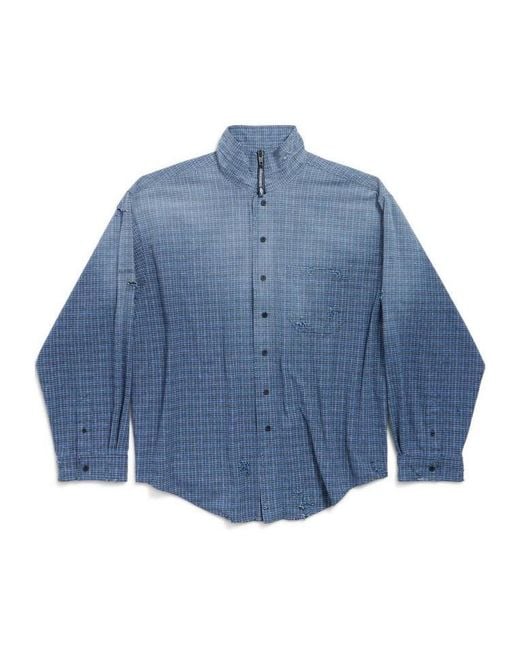 Balenciaga Checkered Long-Sleeve Shirt in Blue for Men | Lyst