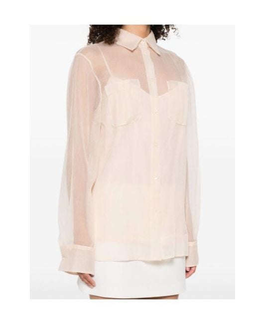 Ermanno Scervino Natural Sheer Button-Up Shirt