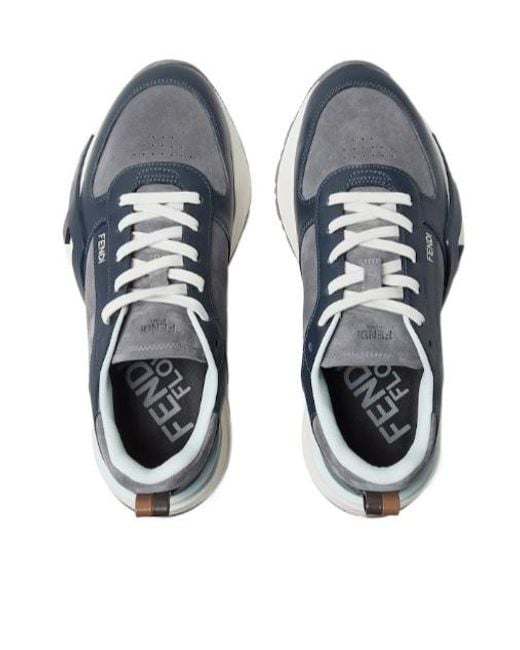 Fendi Blue Flow Lace-Up Sneakers for men