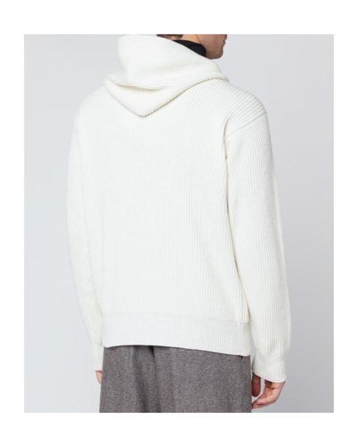 Lardini White Ribbed Zip-Up Hoodie Sweater for men